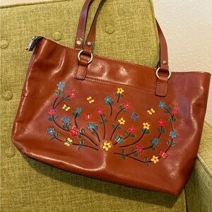 Patricia Nash Floral Brown Leather Tote